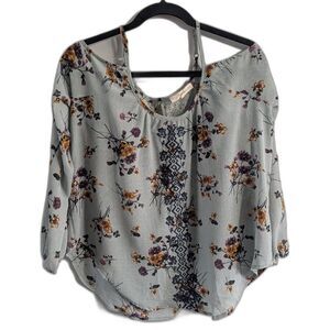 Rewind Floral Cold Shoulder Blouse Light Blue Decorative Embroidery & Lace M